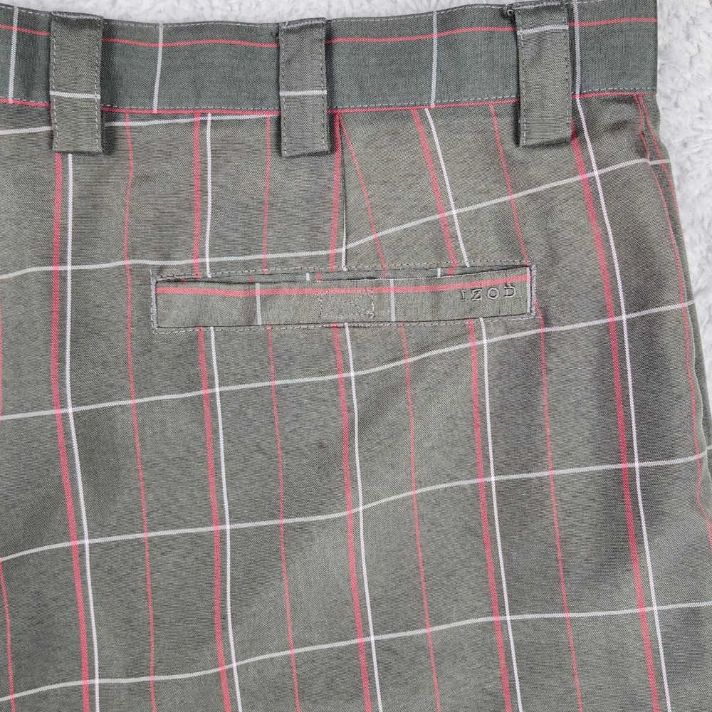 IZOD XFG Shorts Mens 40 Green Plaid Golf Performance Flat Front Bermuda Chinos‎ - Picture 6 of 11